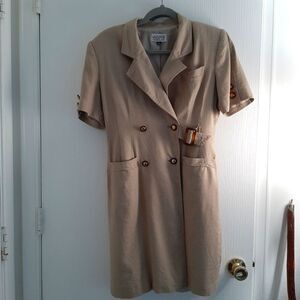 Vintage Kasper Wrap Dress Linen Blend Size 6P Midi